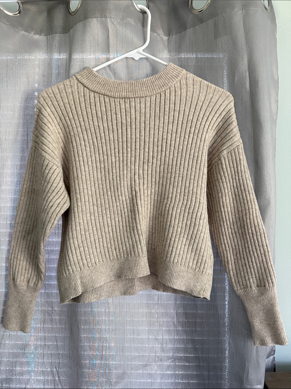 Ribbed Crewneck Sweater in Beige